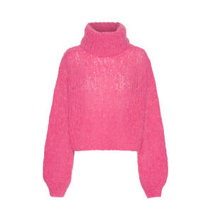 American Dreams Pepper Roll Neck Alpaca Pullover Cropped Sweater Pink One Size